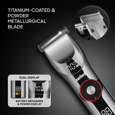 Sanford Professional Hair Clipper Titanium Blade – close-up of titanium-coated blade with parts callouts