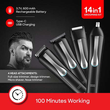 grooming kit 14 in 1 led display type c charging sanford 3