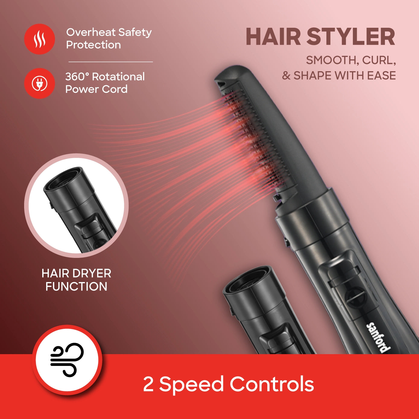 hair styler with dryer detachable comb 1000W sanford 3