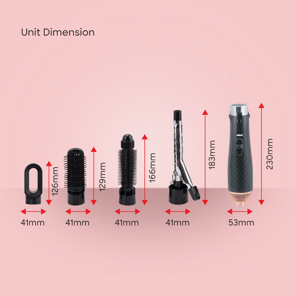 Sanford 4-in-1 Hair Styling Tool | 800W Multi-Attachment Styler with Curling Wand, Hot Air Brush, Vent Brush & Nozzle | Adjustable Heat & Swivel Cord - buysanford