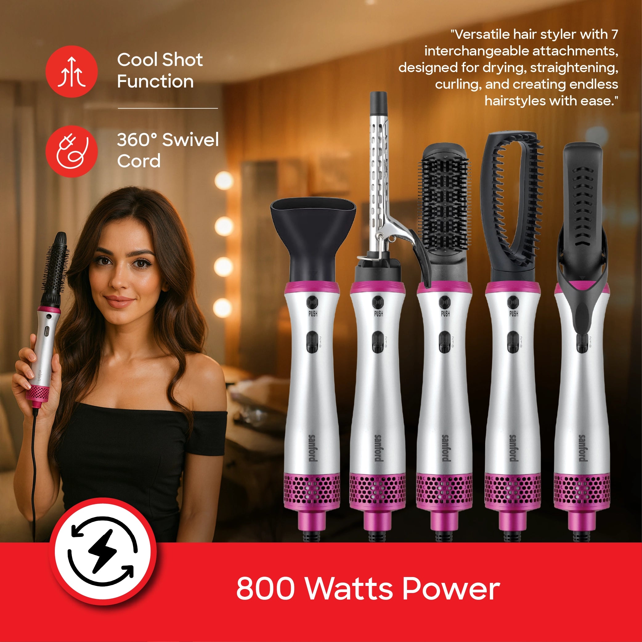 hair styler 9 in 1 multiple attachments 800W sanford 3