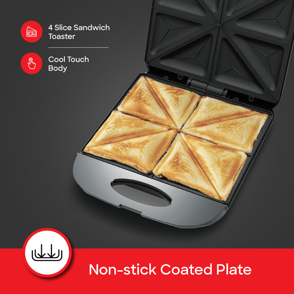 Sanford 4-Slice Sandwich Maker | 1400W | Non-Stick Plates | Thermostatic Control | Cool-Touch Housing - buysanford