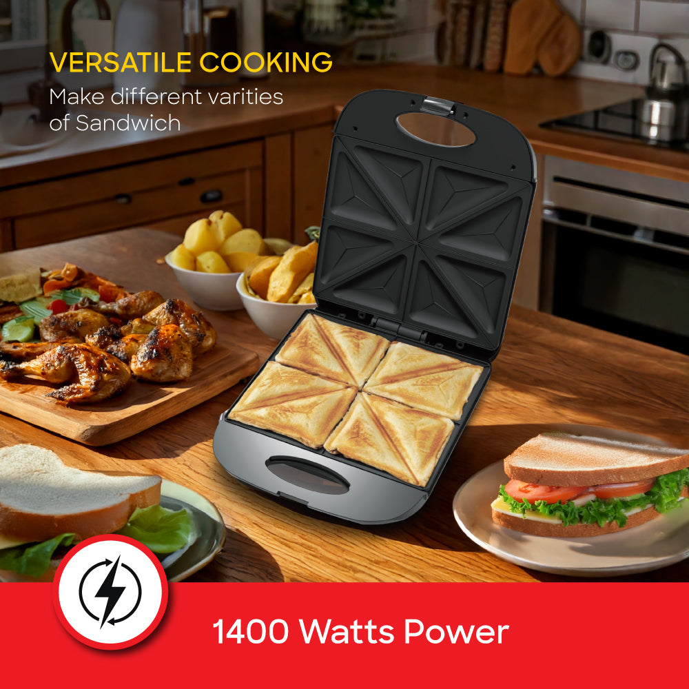 Sanford 4-Slice Sandwich Maker | 1400W | Non-Stick Plates | Thermostatic Control | Cool-Touch Housing - buysanford