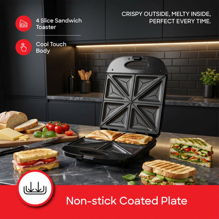 4 slice sandwich maker 1400W non stick plates thermostatic control sanford 3