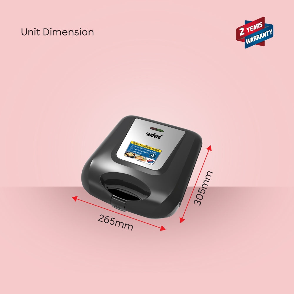 Sanford 4-Slice Sandwich Maker | 1400W | Non-Stick Plates | Thermostatic Control | Cool-Touch Housing - buysanford