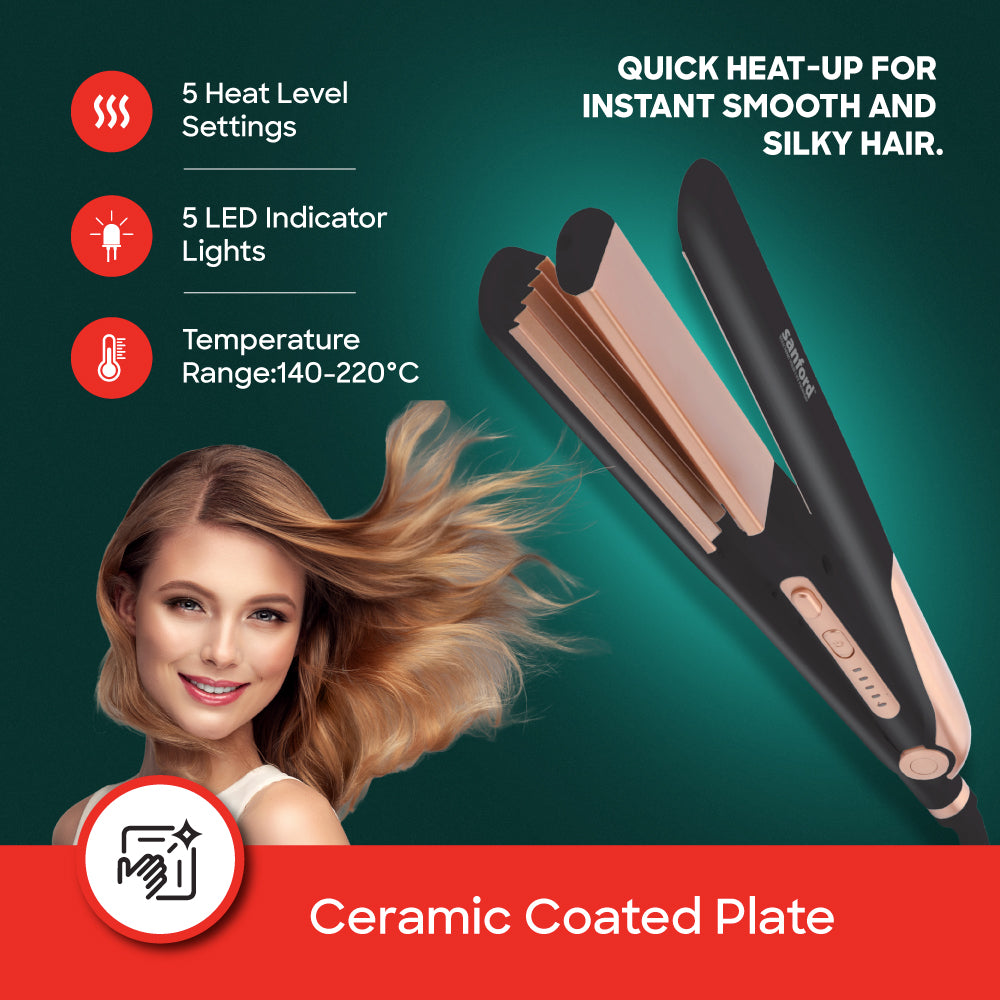 Sanford Ceramic Coated 2 IN 1 Hair Straightener And Crimping | SF993HST - buysanford