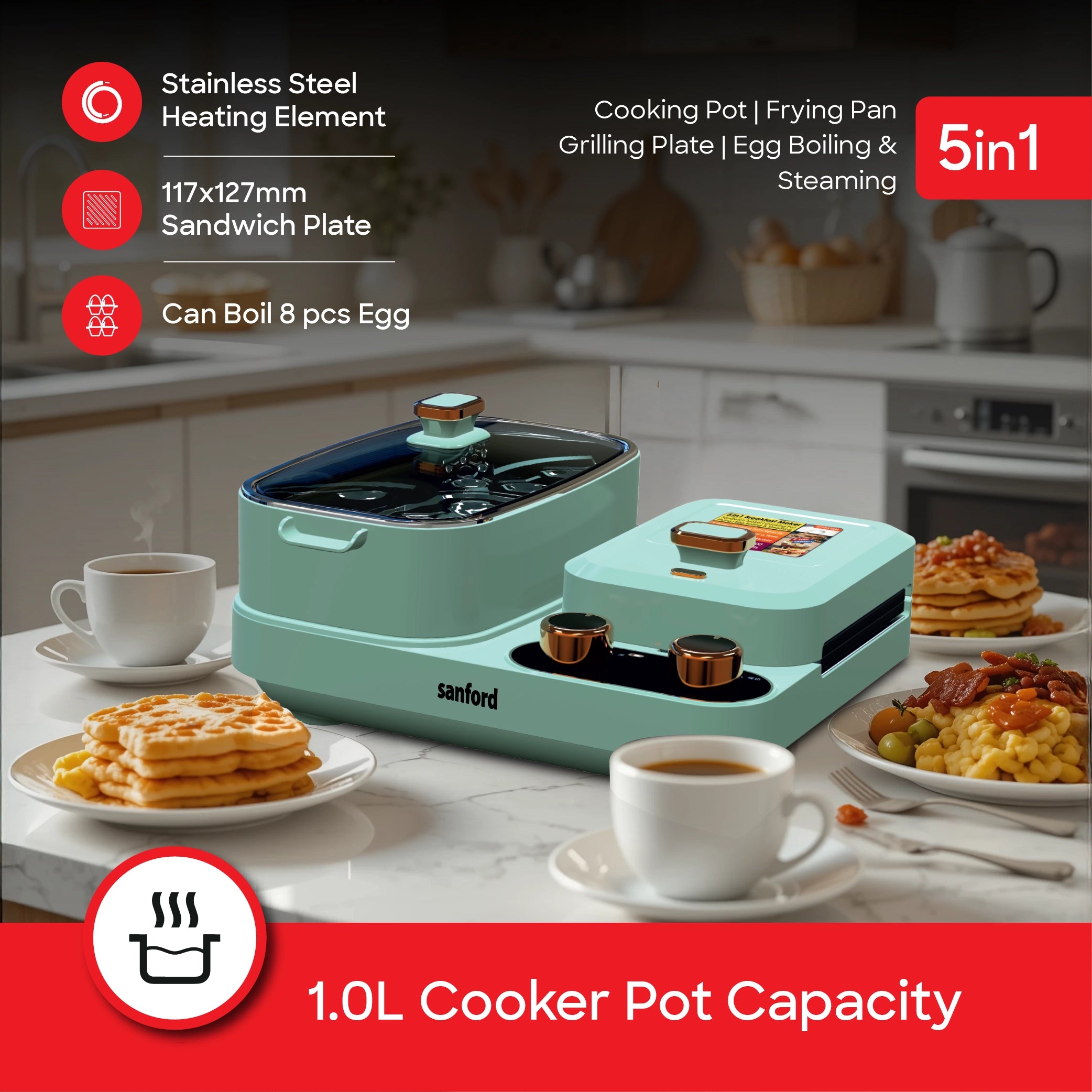 multifunction cooking appliance 1300W sandwich maker 8 egg boiler sanford 3
