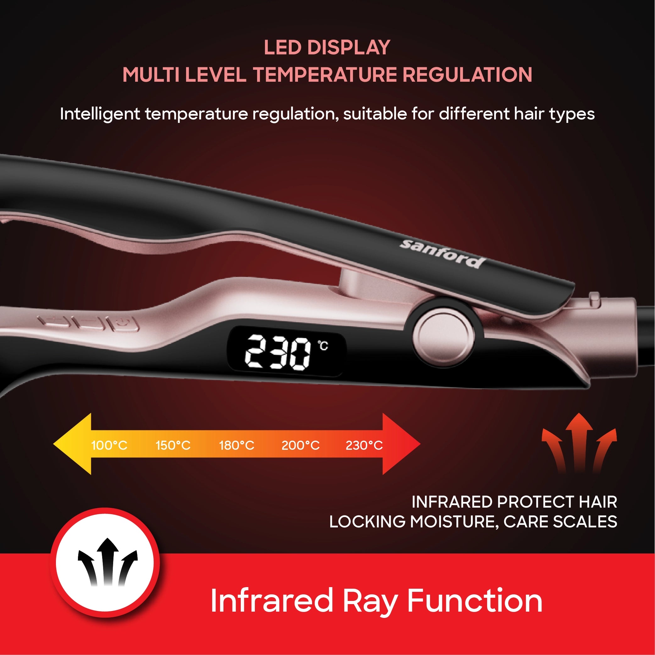 hair straightener infrared technology digital display 65W sanford 4