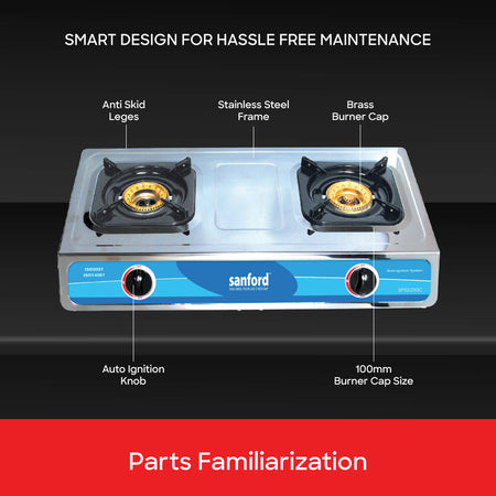 Sanford Double Burner Stainless Steel Gas Stove with Automatic Ignition | SF5220GC - buysanford