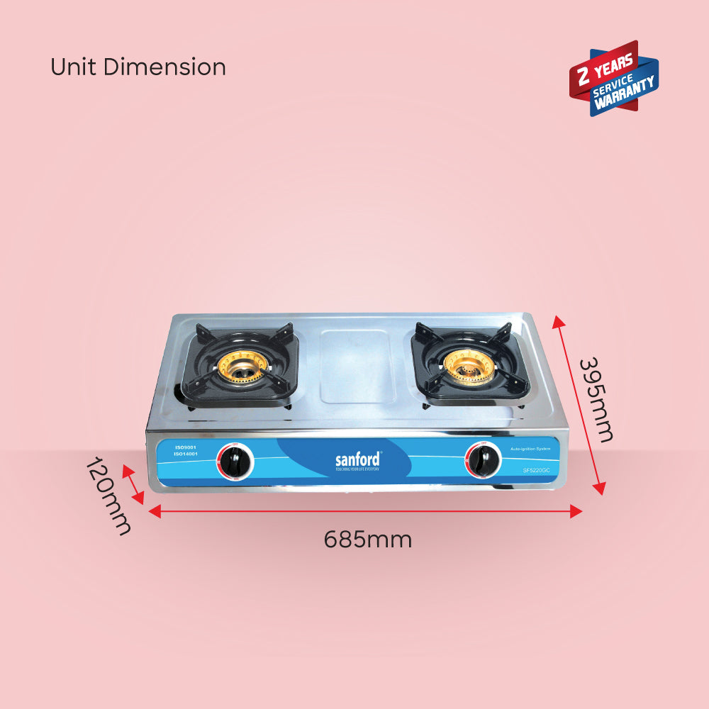 Sanford Double Burner Stainless Steel Gas Stove with Automatic Ignition | SF5220GC - buysanford