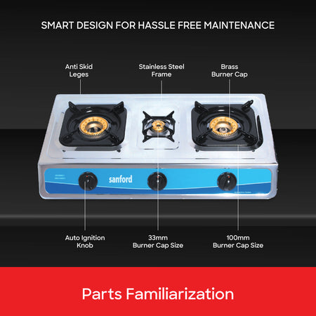 Sanford Triple Burner Gas Stove with FSD & Auto Ignition|SF5310GC - buysanford