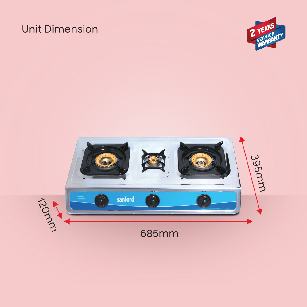 Sanford Triple Burner Gas Stove with FSD & Auto Ignition|SF5310GC - buysanford
