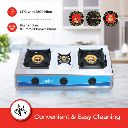 Sanford Triple Burner Stainless Steel Gas Stove | SF5310GC - buysanford