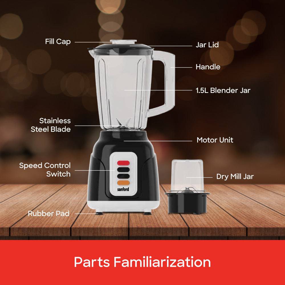 Sanford 2-in-1 blender stainless steel blades for efficient blending