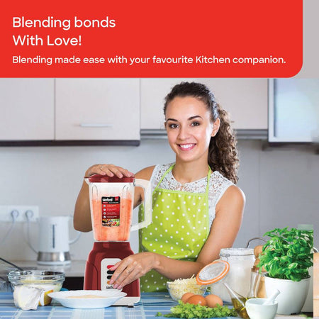 Sanford blender showing dual function with blending jar and grinding mill