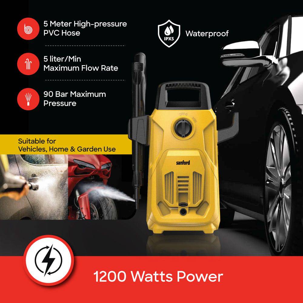 Sanford 1200 Watts 90 Bar Pressure Car Washer With PX5 Waterproof Grade | SF8503HPW - SANFORD MIDDLE EAST DWC L.L.C