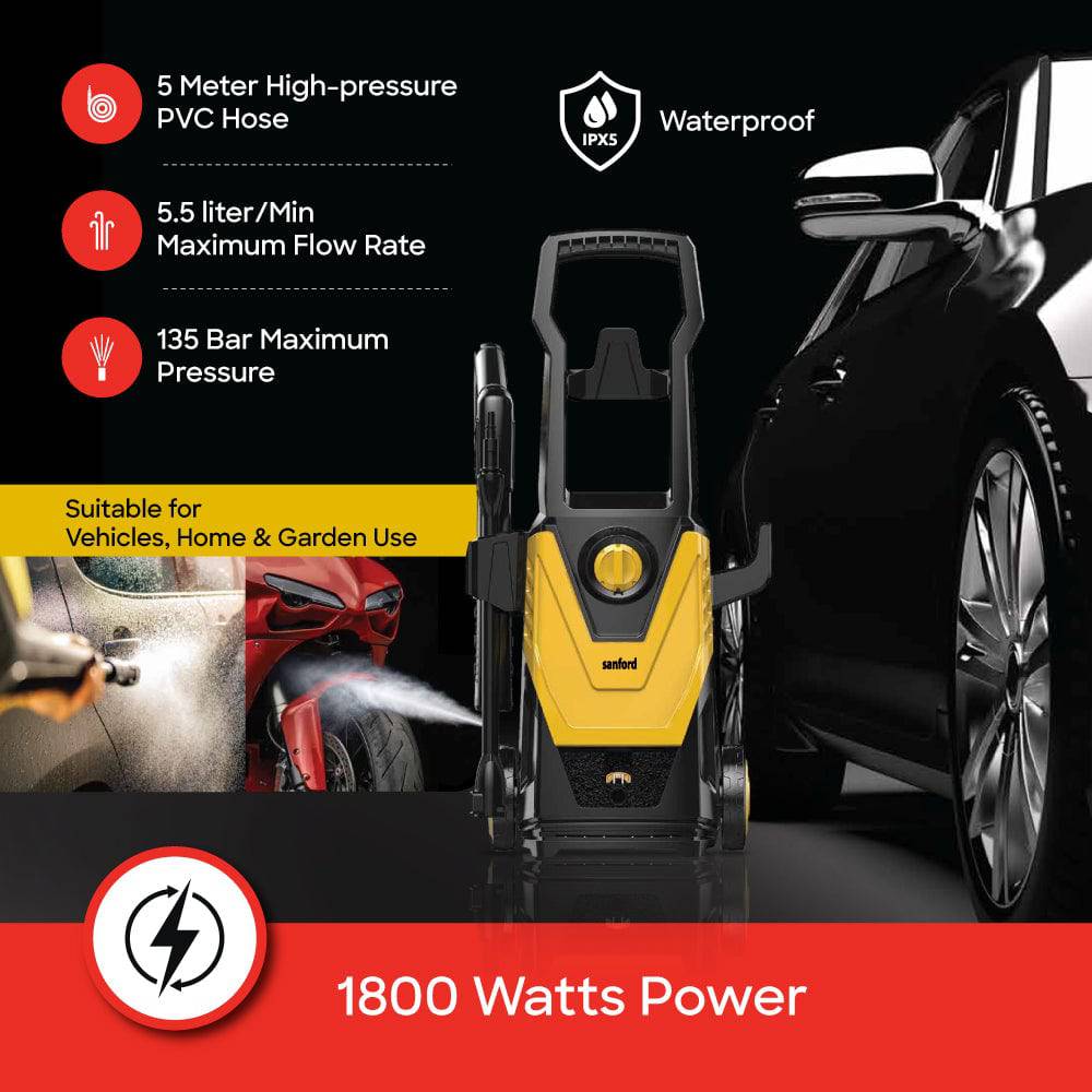 Sanford 1800 Watts 135 Bar Pressure Car Washer With PX5 Waterproof Grade | SF8502HPW - SANFORD MIDDLE EAST DWC L.L.C