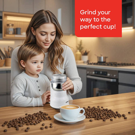 Sanford coffee grinder showing compact design and easy operation