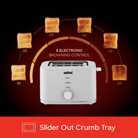 Sanford 2-Slice Toaster with 6 Browning Levels, Defrost & Cool Touch Body - buysanford