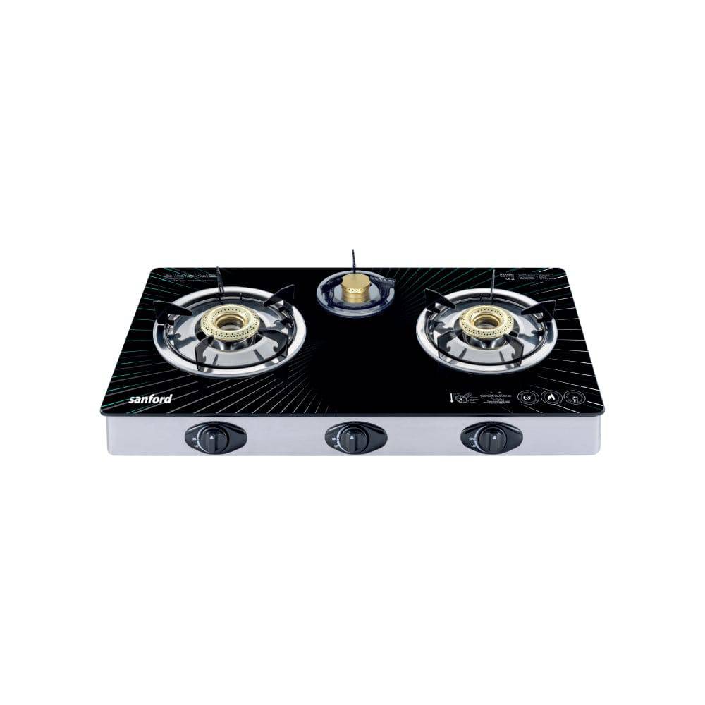 Sanford triple burner glass gas stove with premium design and safety features
