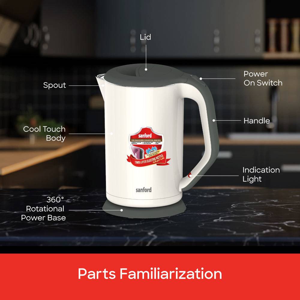 Sanford  1.7 L Double Layer Cordless Electric Kettle | SF3328EK - SANFORD MIDDLE EAST DWC L.L.C