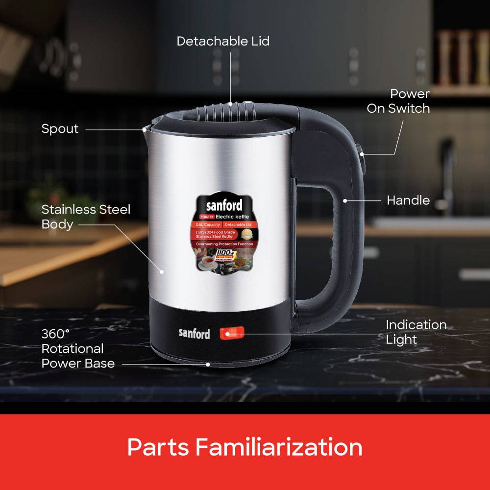 Sanford Travel Stainless Steel Electric Kettle 0.5L | SF861EK - SANFORD MIDDLE EAST DWC L.L.C