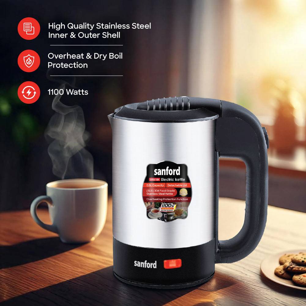 Sanford Travel Stainless Steel Electric Kettle 0.5L | SF861EK - SANFORD MIDDLE EAST DWC L.L.C