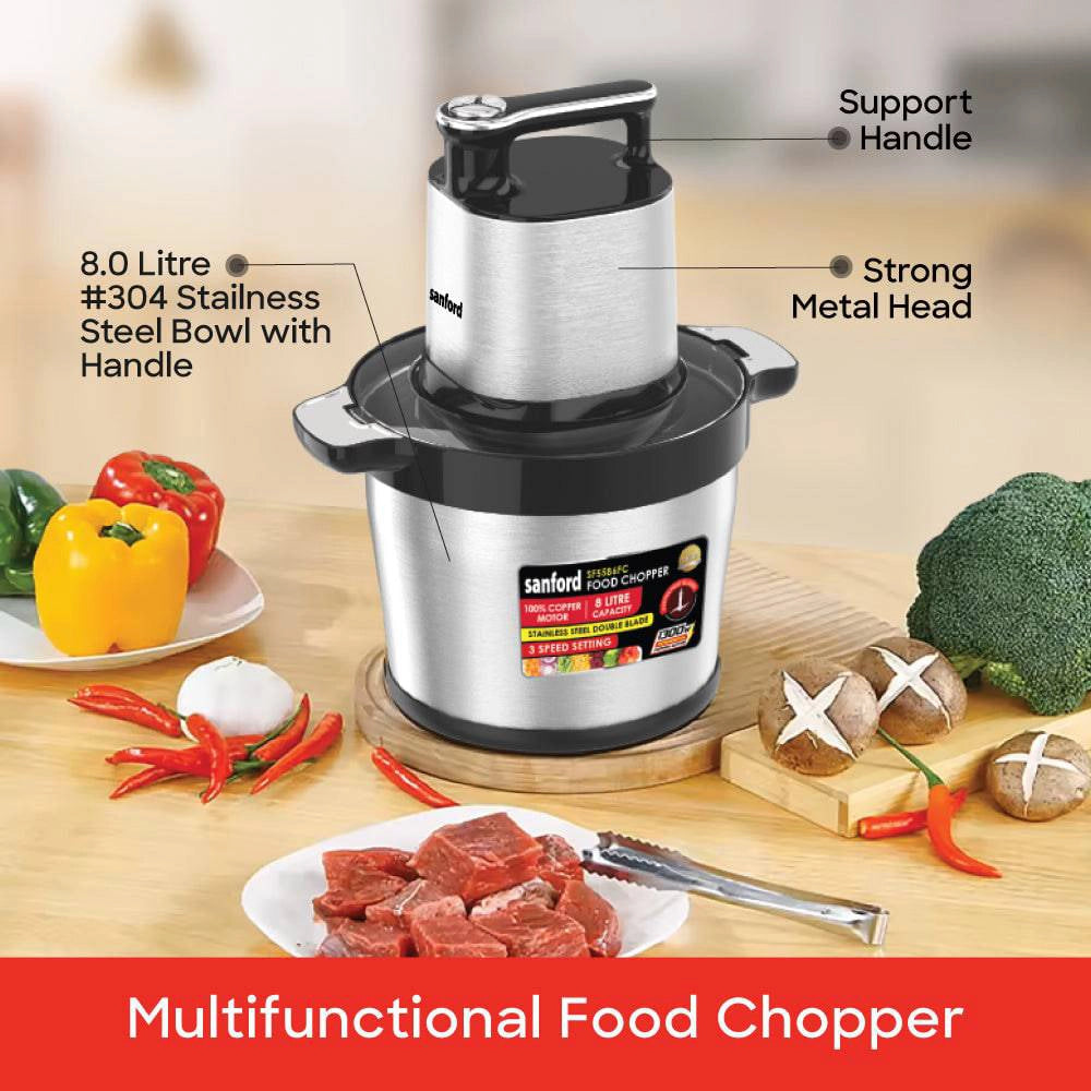 1300W heavy duty food chopper 8L stainless steel bowl 8 blades sanford 5