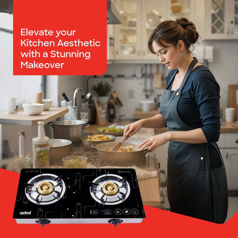 Sanford Double Burner Glass Gas Stove | SF5361GC - SANFORD MIDDLE EAST DWC L.L.C