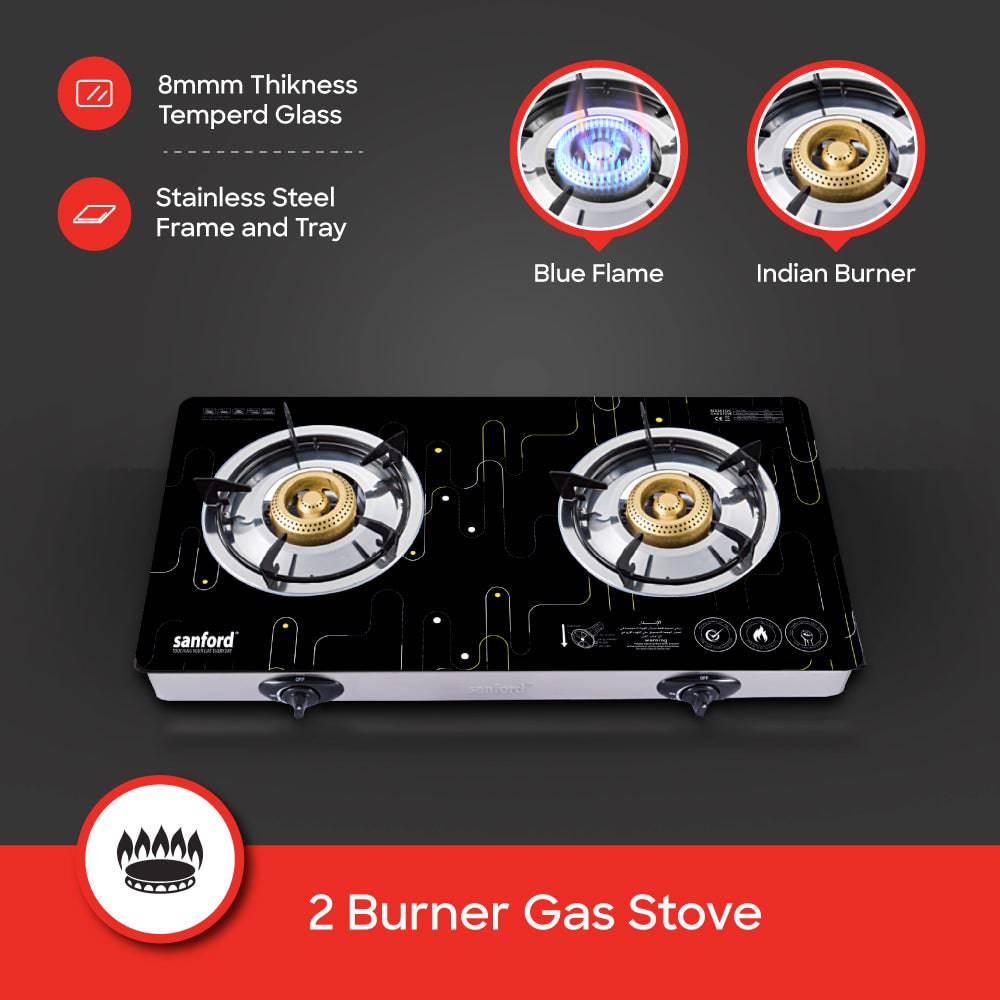 Sanford Double Burner Glass Gas Stove | SF5361GC - SANFORD MIDDLE EAST DWC L.L.C
