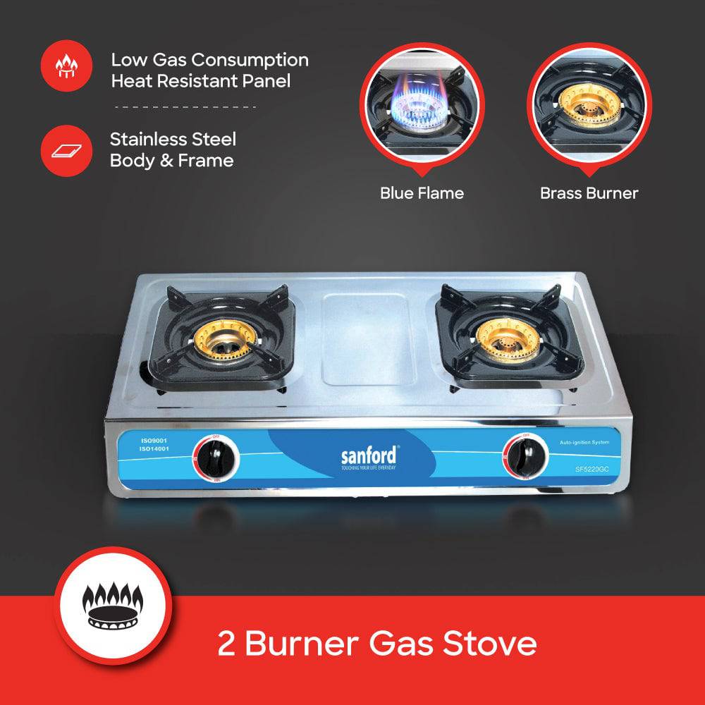 Sanford Double Burner Stainless Steel Gas Stove | SF5220GC - SANFORD MIDDLE EAST DWC L.L.C