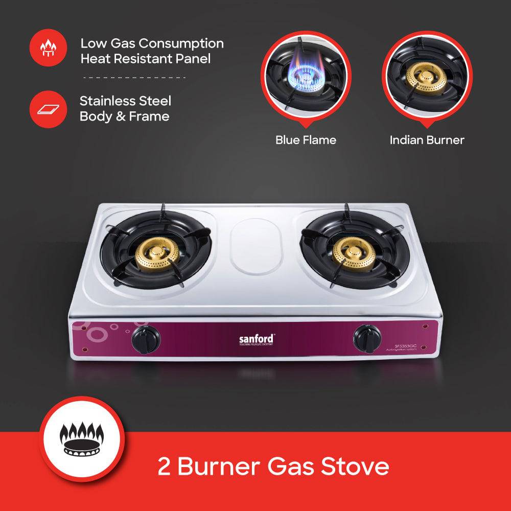 Sanford Double Burner Stainless Steel Gas Stove | SF5353GC - SANFORD MIDDLE EAST DWC L.L.C