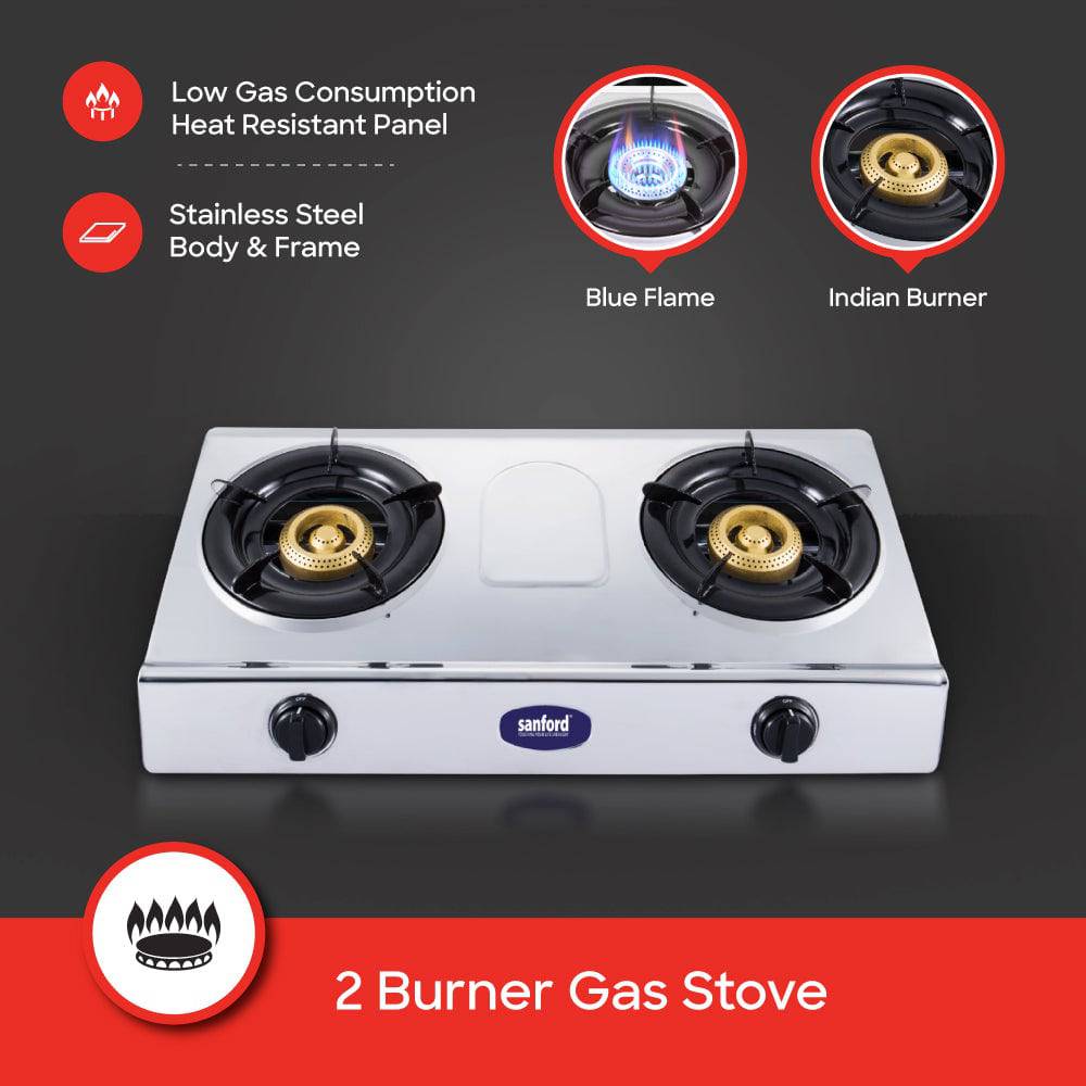 Sanford Double Burner Stainless Steel Gas Stove | SF5356GC - SANFORD MIDDLE EAST DWC L.L.C