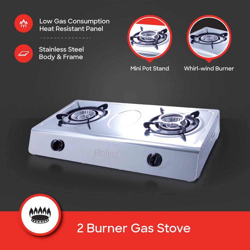 Sanford Double Burner Stainless Steel Gas Stove | SF5401GC - SANFORD MIDDLE EAST DWC L.L.C