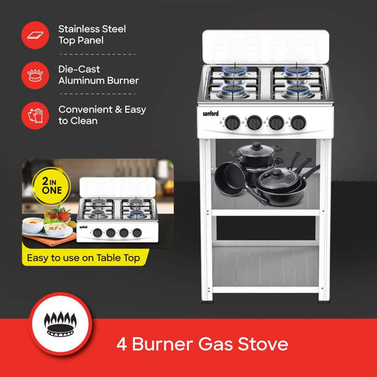 Sanford Four Burner Stainless Steel Gas Stove With Stand| SF5460GC - SANFORD MIDDLE EAST DWC L.L.C