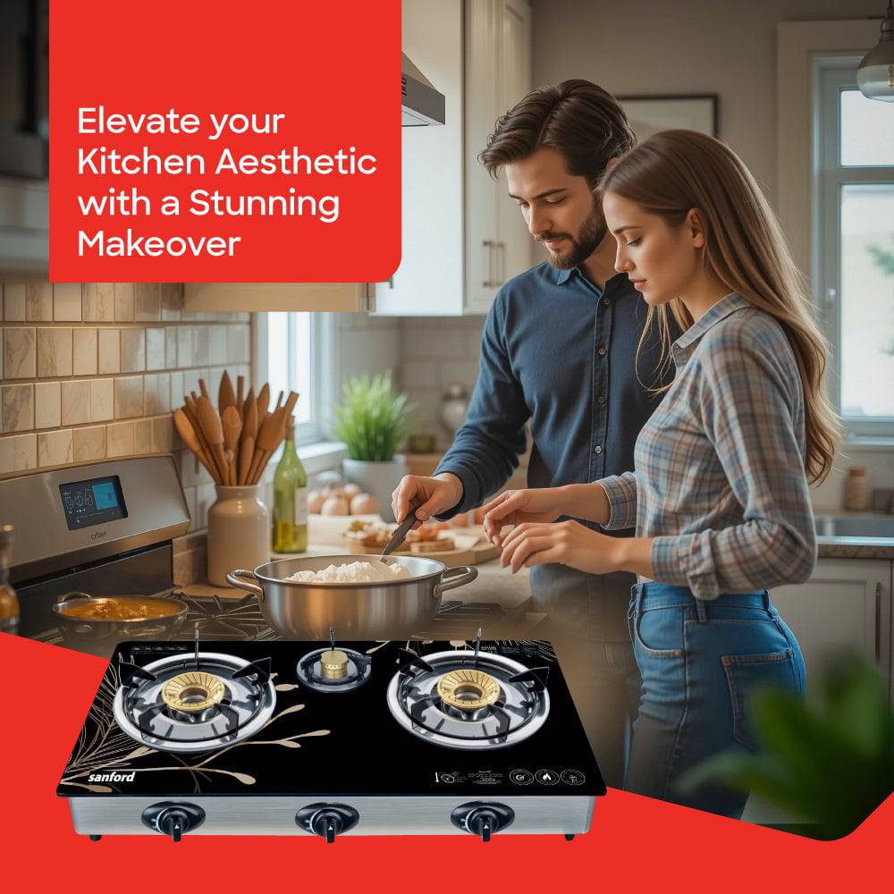 Sanford Triple Burner Glass Gas Stove | SF5326GC - B - SANFORD MIDDLE EAST DWC L.L.C