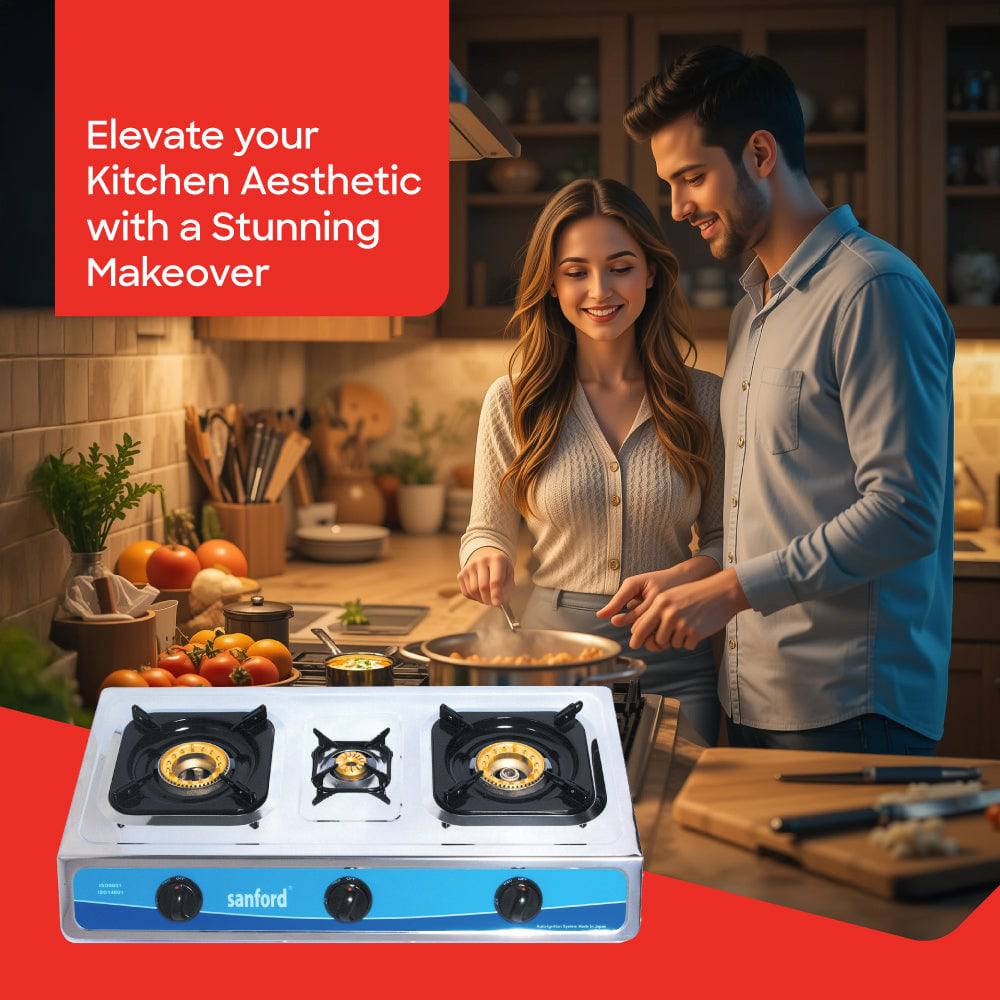 Sanford Triple Burner Stainless Steel Gas Stove | SSF5310GC - SANFORD MIDDLE EAST DWC L.L.C