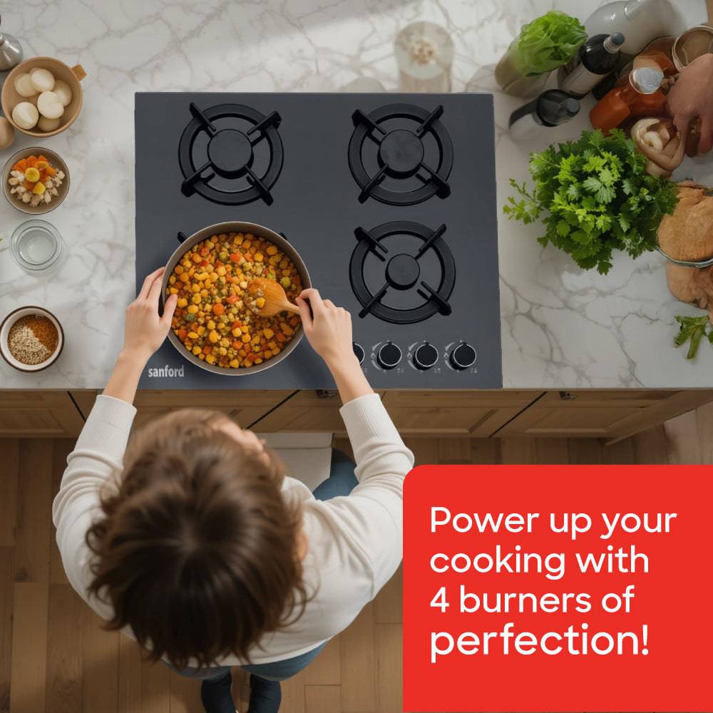 Sanford Glass Top  Basel 4-Burner Gas Hob with FSD Safety device | SF5451GH-FSD - SANFORD MIDDLE EAST DWC L.L.C