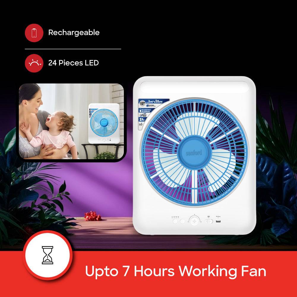 Sanford 12 inch  Rechargeable Box fan with Led | SF919BFN - SANFORD MIDDLE EAST DWC L.L.C