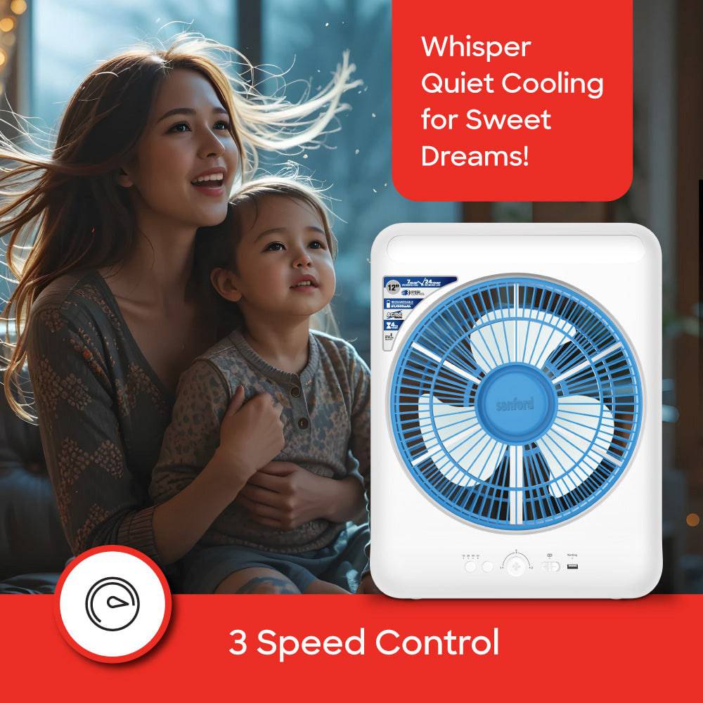 Sanford 12 inch  Rechargeable Box fan with Led | SF919BFN - SANFORD MIDDLE EAST DWC L.L.C