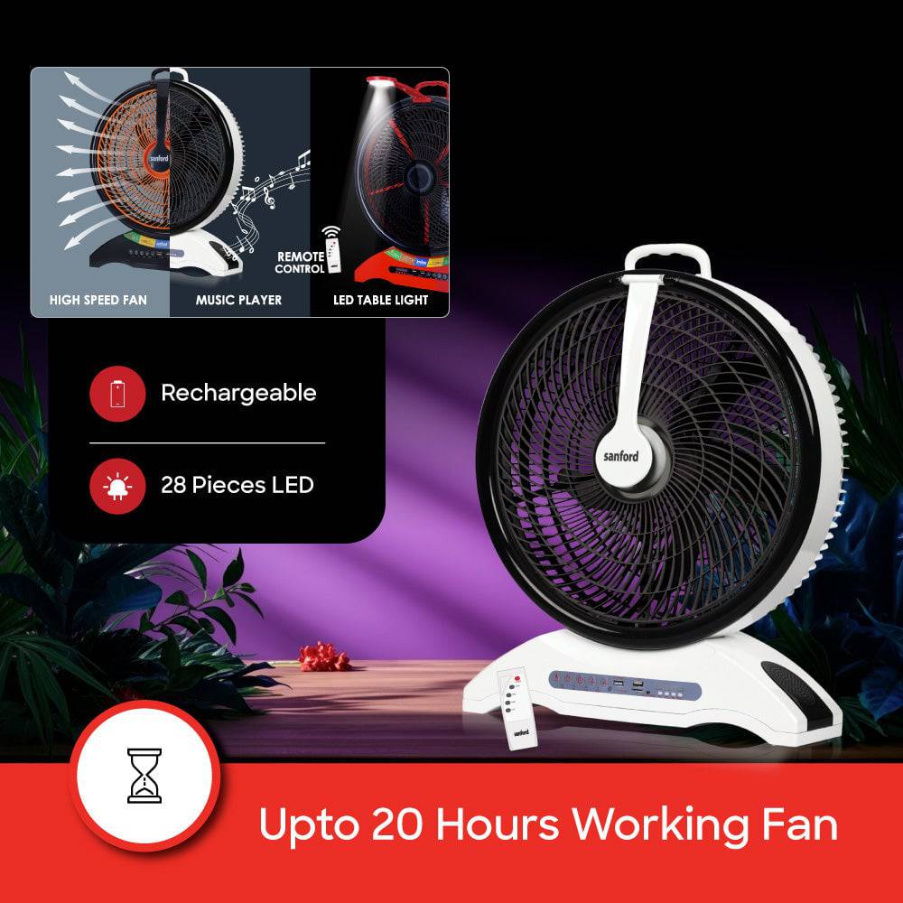 Sanford 14 inch  Rechargeable fan with Led |SF918RTF - SANFORD MIDDLE EAST DWC L.L.C