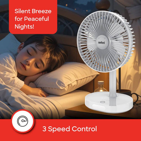 Sanford Rechargeable Mini Stand  fan with Led |SF6667MFN - SANFORD MIDDLE EAST DWC L.L.C