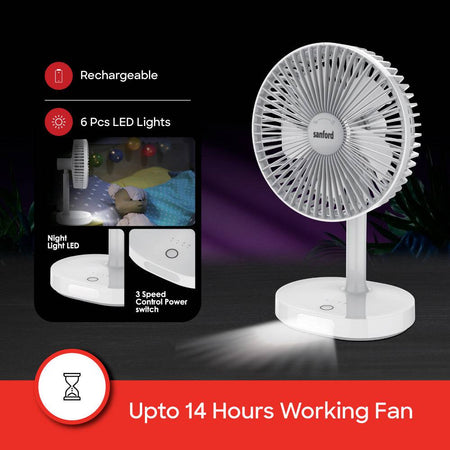 Sanford Rechargeable Mini Stand  fan with Led |SF6667MFN - SANFORD MIDDLE EAST DWC L.L.C