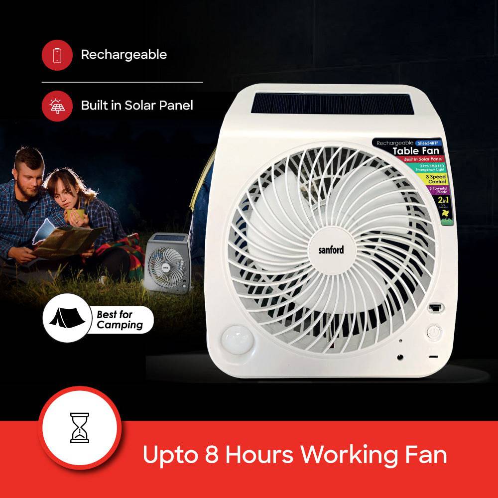 Sanford Rechargeable Solar Fan With Led | SF6654RTF - SANFORD MIDDLE EAST DWC L.L.C