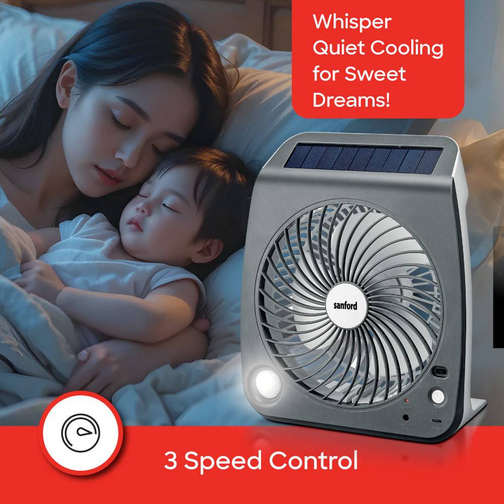 Sanford Rechargeable Solar Fan With Led | SF6654RTF - SANFORD MIDDLE EAST DWC L.L.C