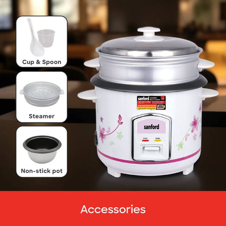 Sanford 1L rice cooker glass lid and cool-touch handles