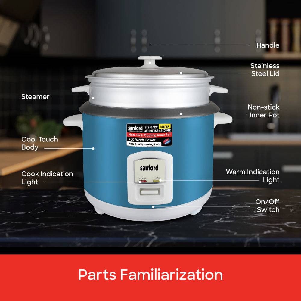 Sanford 1.5L Electric Rice Cooker With Steamer | SF2514RC - SANFORD MIDDLE EAST DWC L.L.C
