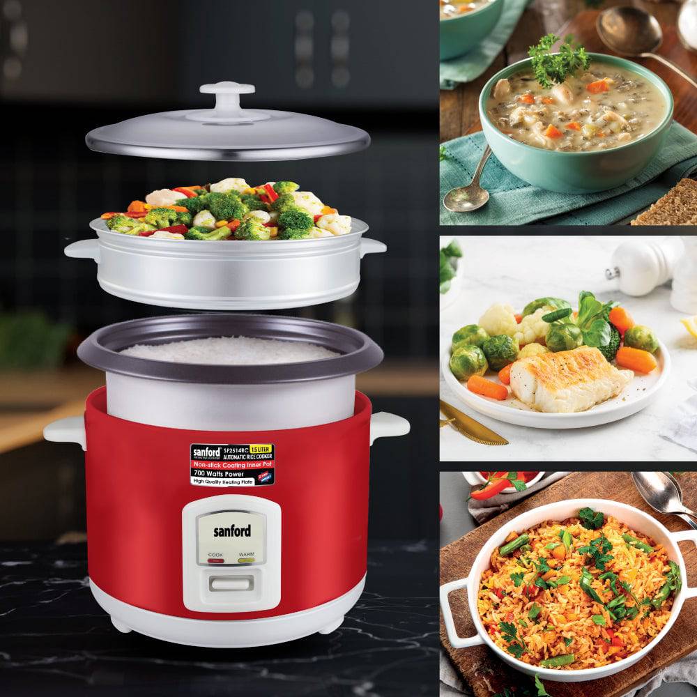 Sanford 1.5L Electric Rice Cooker With Steamer | SF2514RC - SANFORD MIDDLE EAST DWC L.L.C
