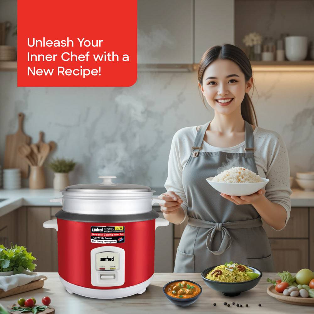 Sanford 1.5L Electric Rice Cooker With Steamer | SF2514RC - SANFORD MIDDLE EAST DWC L.L.C