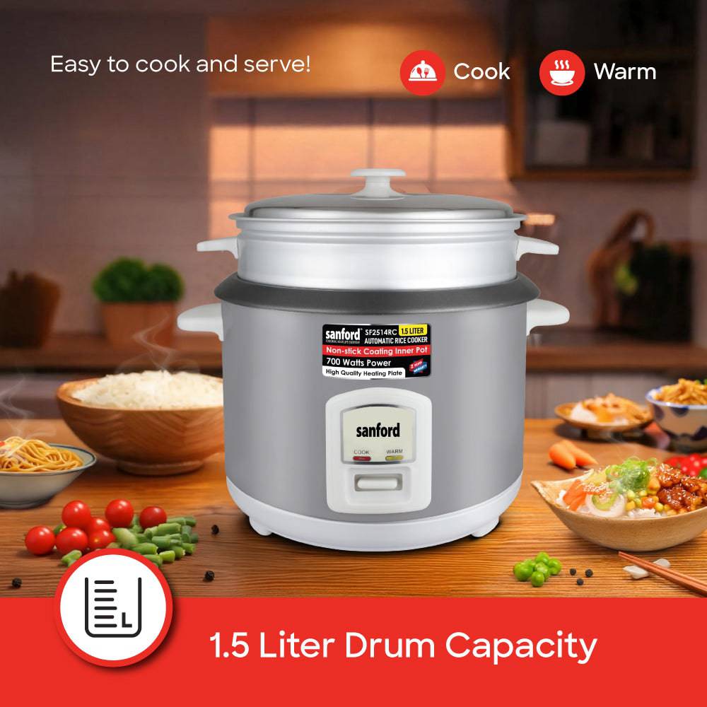 Sanford 1.5L Electric Rice Cooker With Steamer | SF2514RC - SANFORD MIDDLE EAST DWC L.L.C